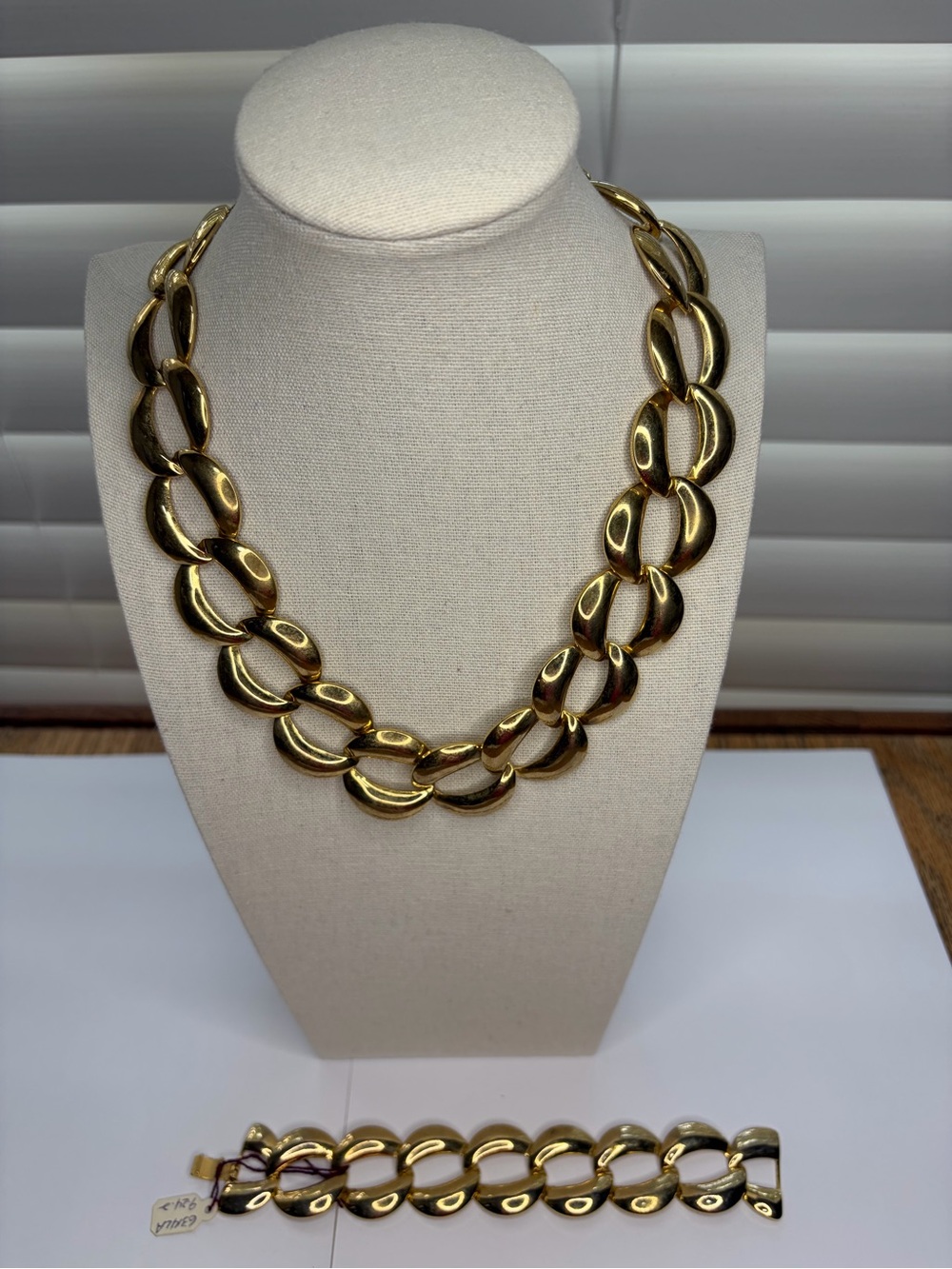 Vintage Gold Link Statement Necklace and Bracelet Set
